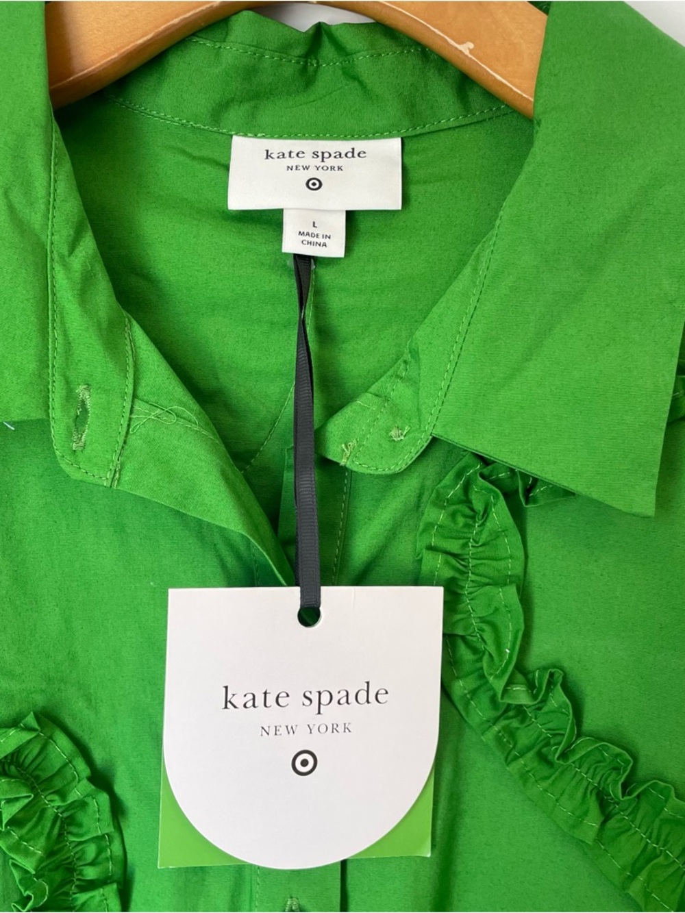 Kate Spade Women’s Green Ruffle-Trim Shirt Dress - Picture 6 of 8